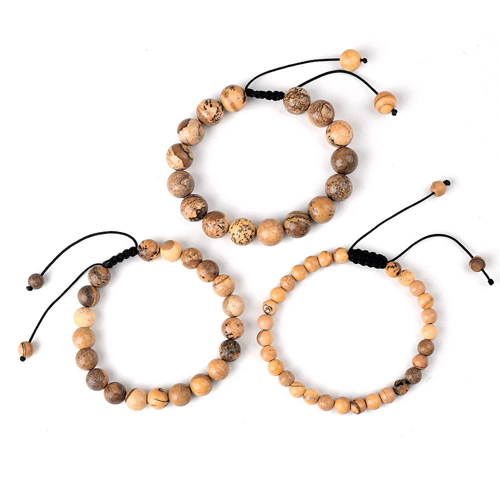 Natural Stone Beaded Bracelet — Tiger Eye, Agate & Lava
