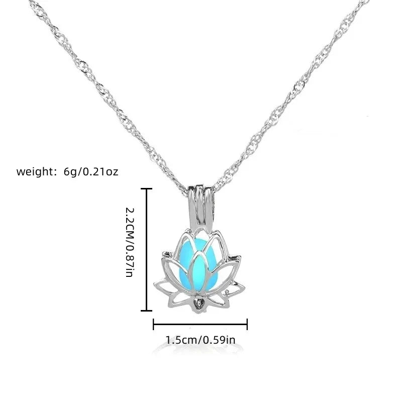 Glow-in-the-Dark Moon Lotus Pendant, Luminous Spiritual Talisman