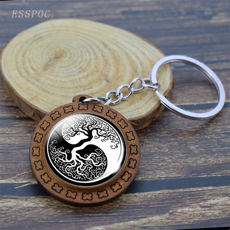 Retro Wooden Keyrings Celtic Tree of Life Photo Glass Cabochon Keychain Holder Key Rings Charm Jewelry gifts Keychain for Women