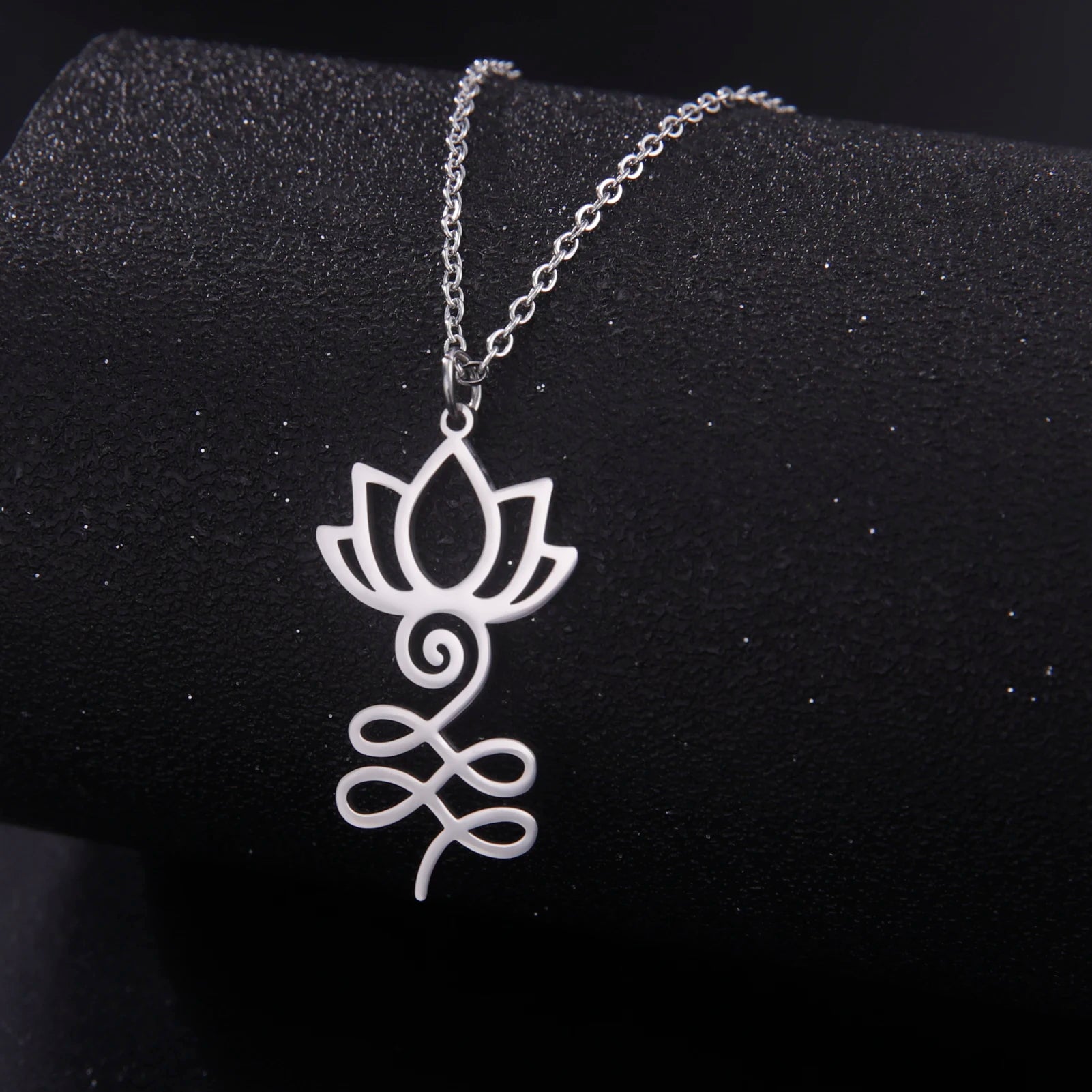 Lotus & Unalome Chakra Pendant, Stainless Steel Sacred Path Necklace
