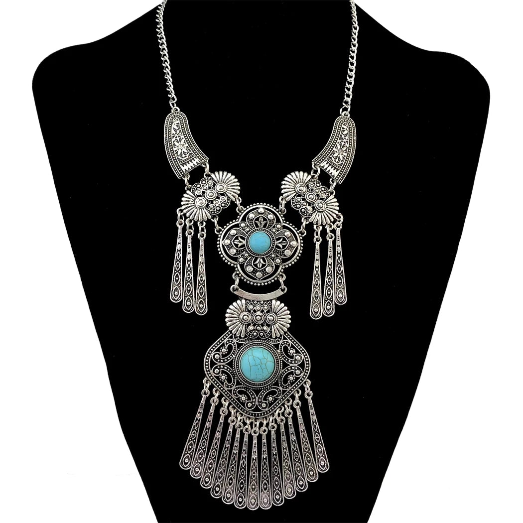Turkish Coin Stone Tassel Bib Choker Necklace Jewelry