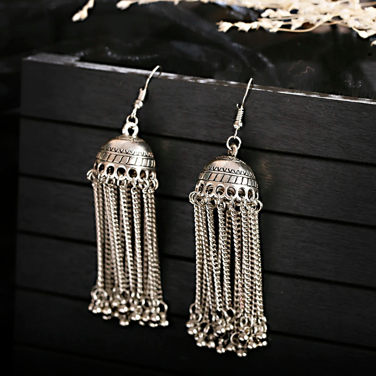 Silver Chain Tassel Bell Long Earrings Jewelry