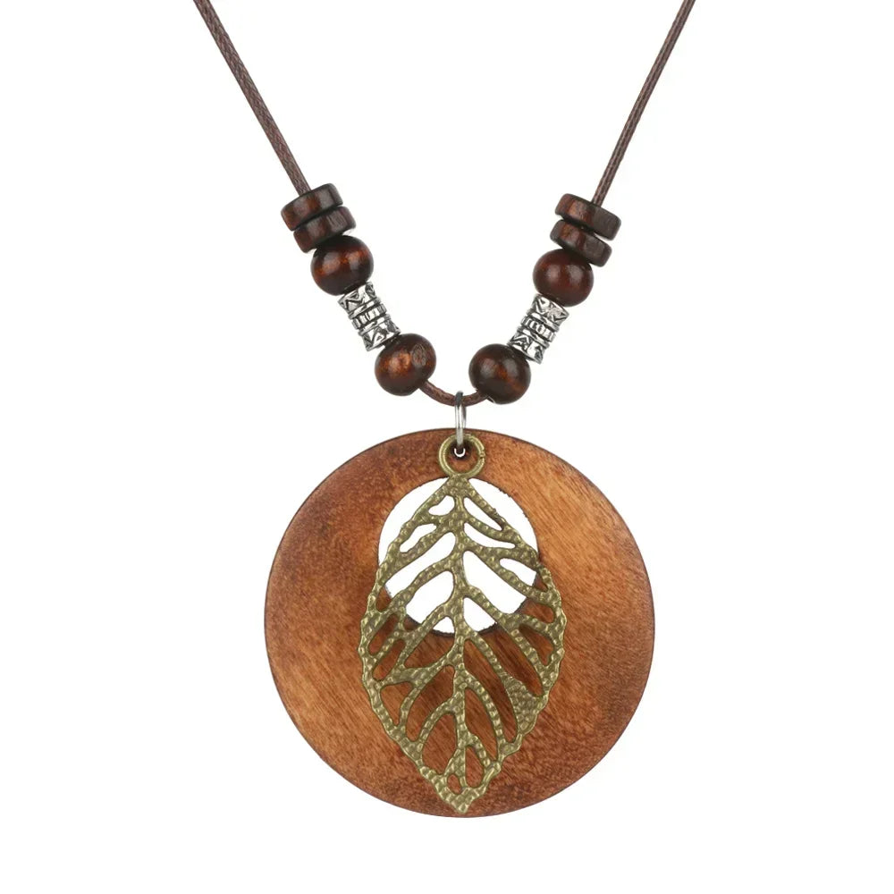 Nepal Wood Bead Mala Pendant Necklace Jewelry