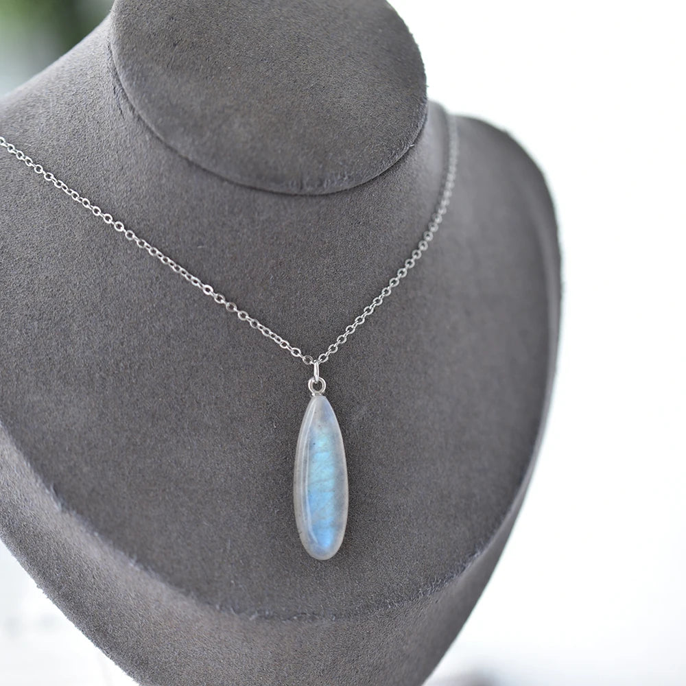 Labradorite Raw Crystal Teardrop Pendant Necklace, Moon Goddess Protection Stone