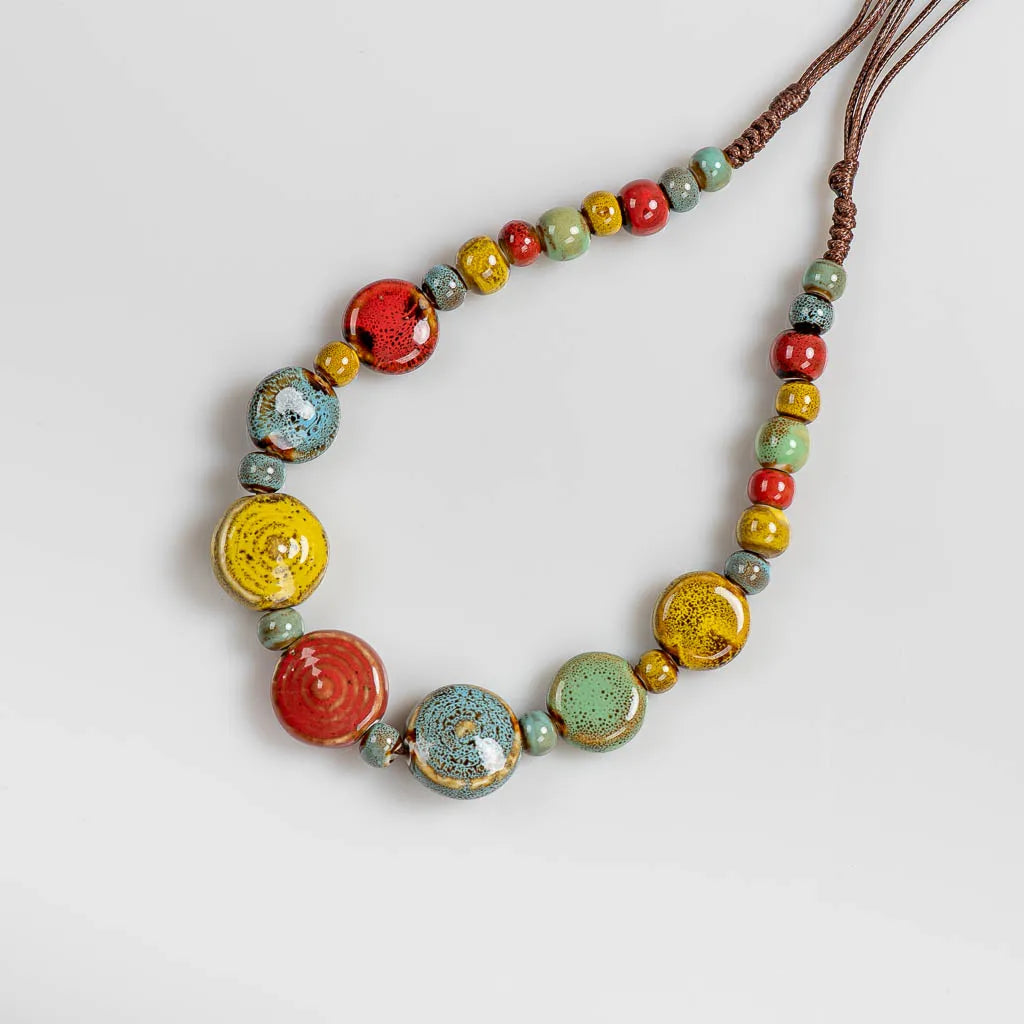Distressed Irregular Ceramic Bead Necklace Jewelry