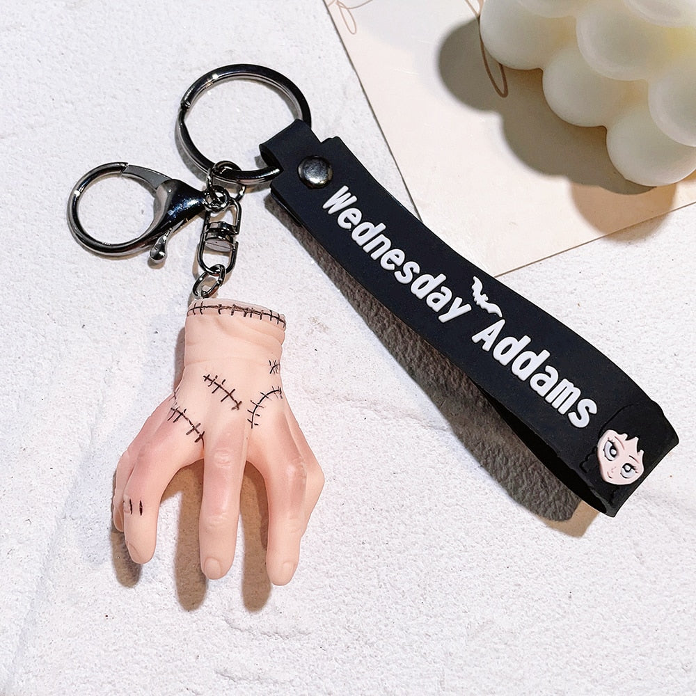Trend Movie Addams 3d Keychain Wednesday Addams Pendant Keyrings Cartoon Figure Keyholder Backpack Car Key Keychains Accessories