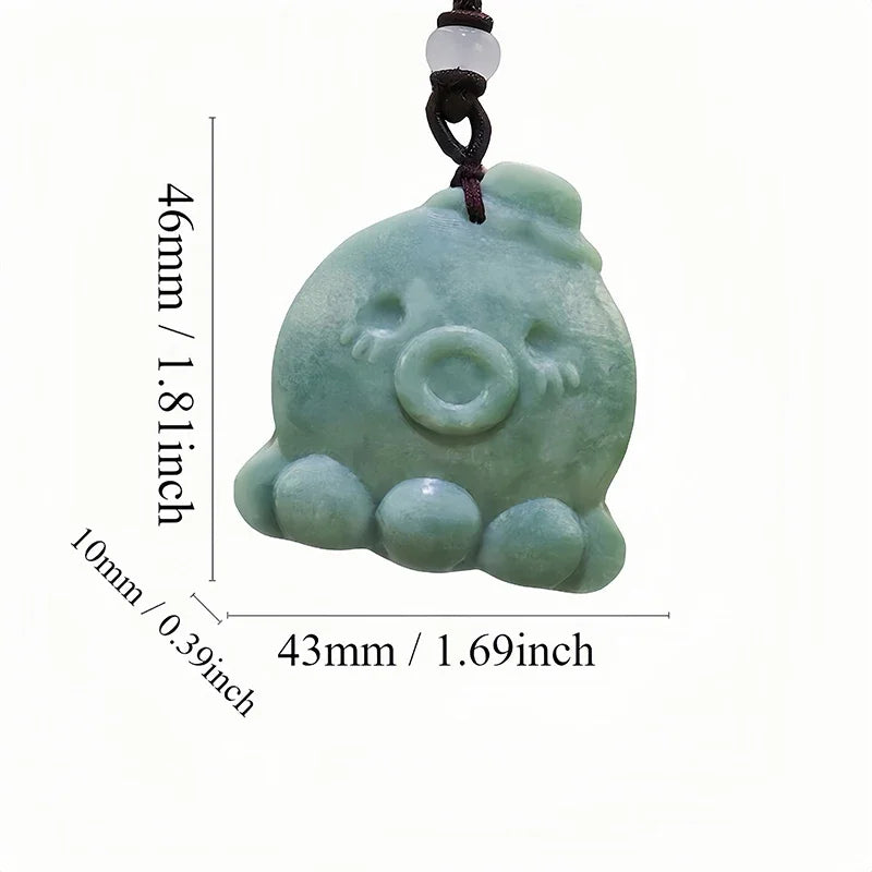 Dark Green Jade Dragon Fox & Owl Pendant Necklace, Carved Amulet Zodiac Talisman