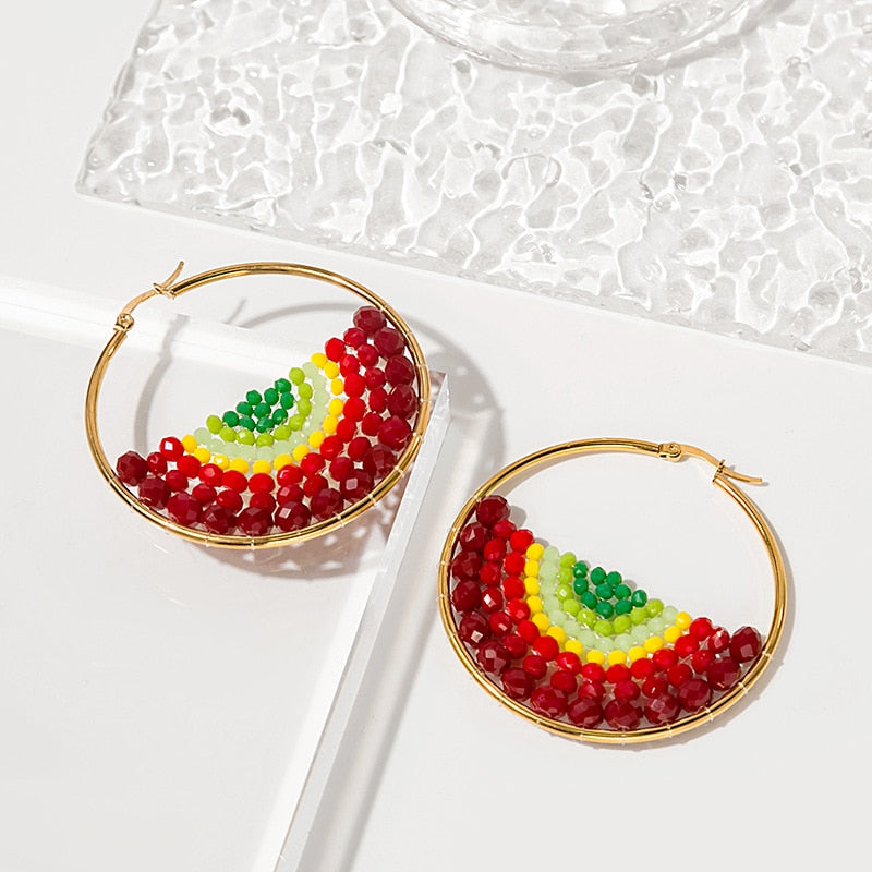 Bohemian Colorful Round Rice Beads Drop Earrings for Women Fashion Multicolor Handmade Dangle Earrings Female Party Jewelry Gift