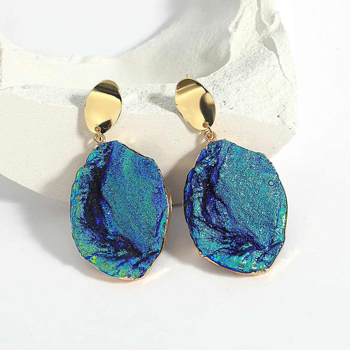 Volcanic Rock Abstract Drop Earrings, Starry Night Boho Jewelry