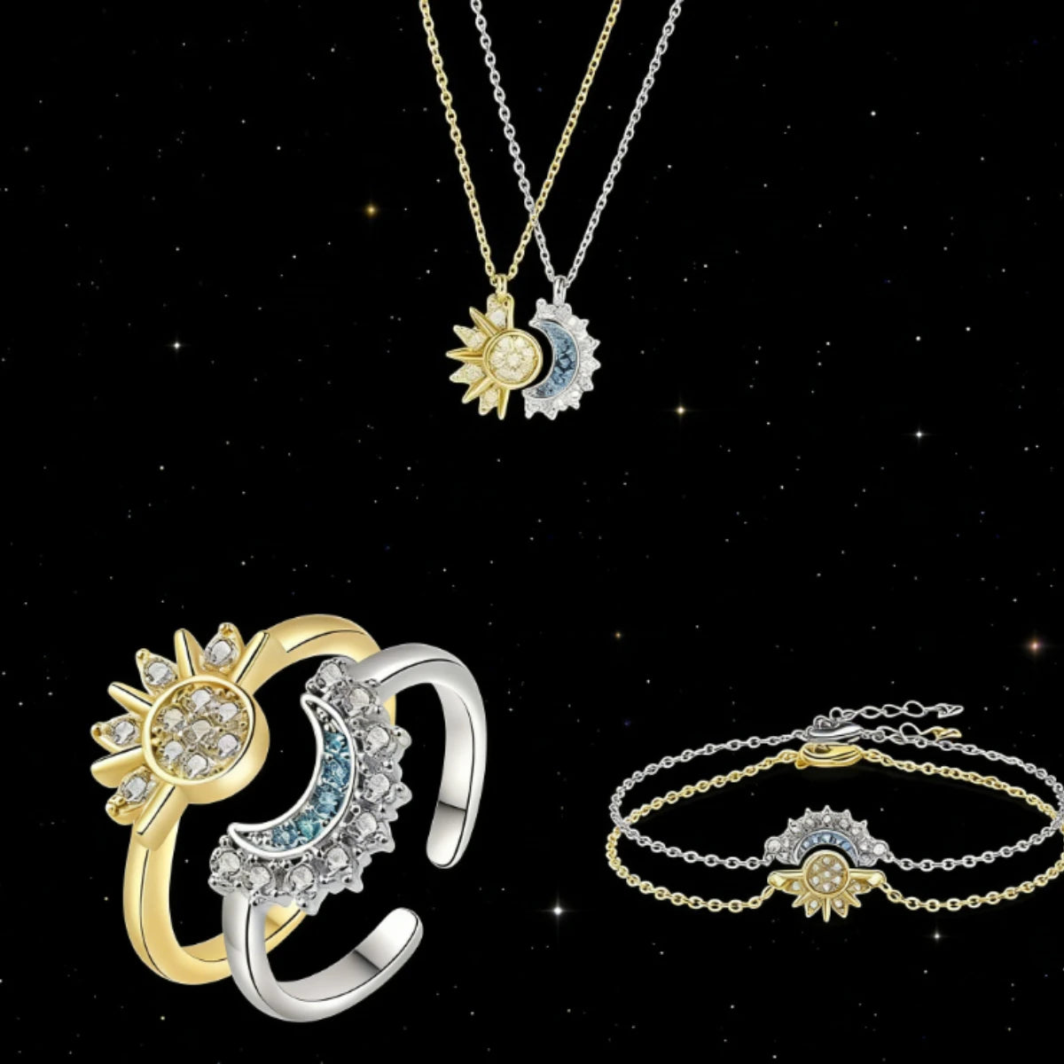 Sun & Moon Couple Necklace, Matching Celestial Pendant for Partners