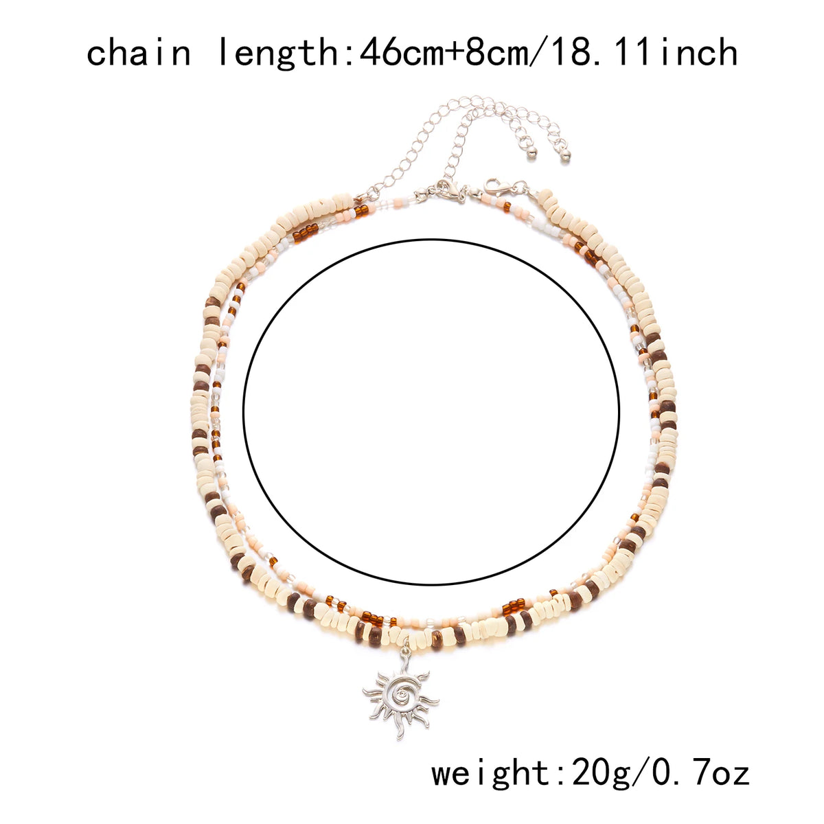 Coconut Shell and Wood Bead Sun Pendant Necklace Set (2 Pieces)