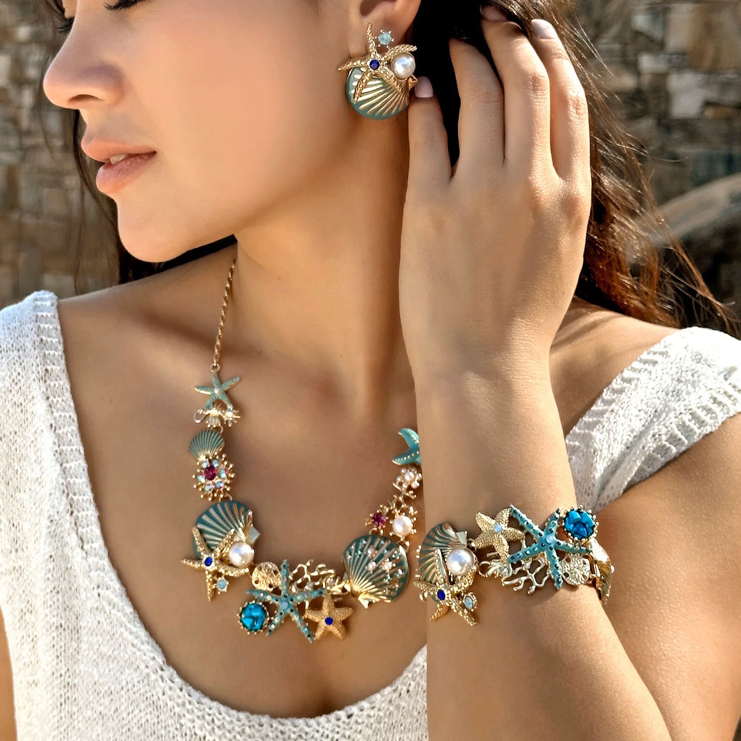 Exaggerated Coral, Starfish and Scallop Ocean Necklace, Bracelet or Earring