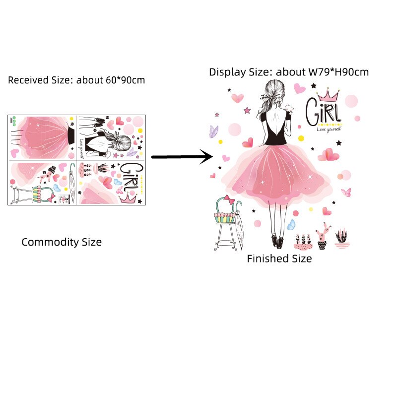 Creative Pink Feathers Wings Wall Stickers DIY Cartoon Girl Wall Decals for Kids Rooms Kindergarten Nursery Home Decoration