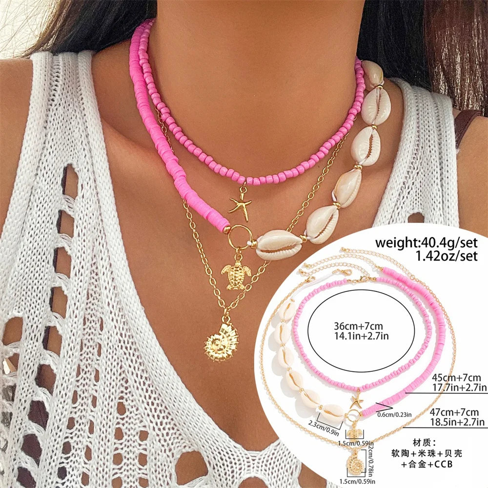 Conch Starfish Rice Bead Collar Necklace Jewelry