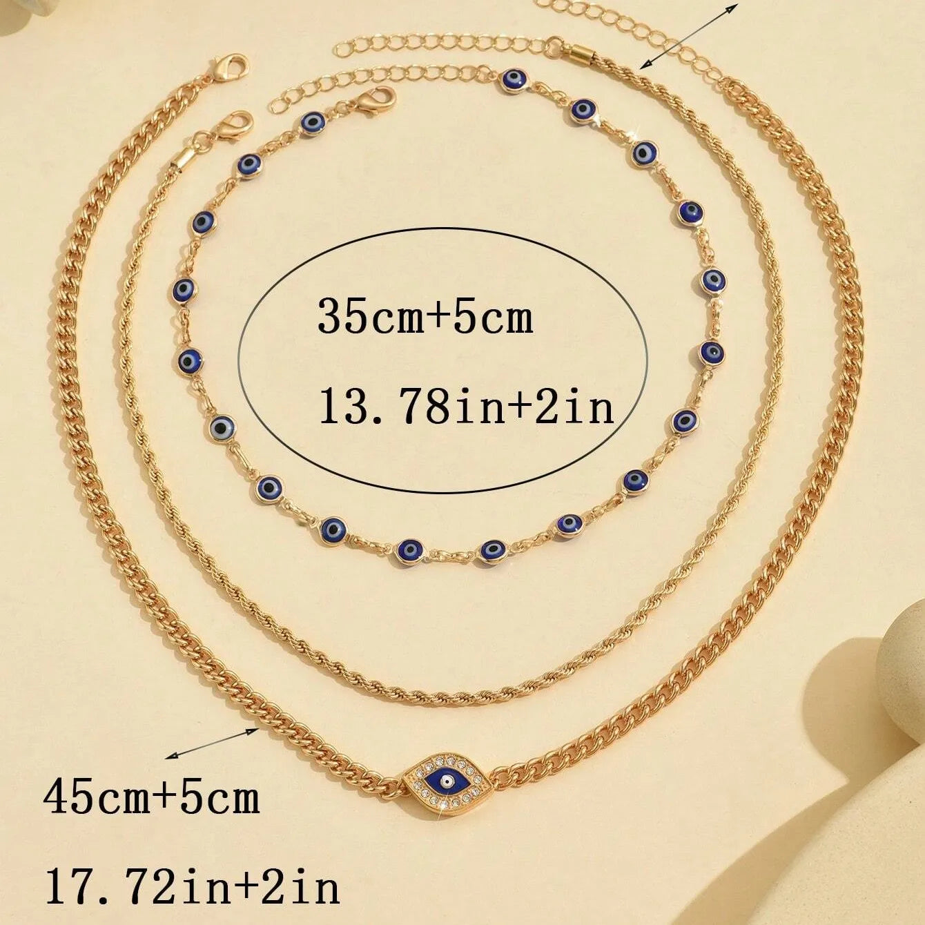 Crystal Evil Eye Layered Clavicle Chain Necklace Jewelry