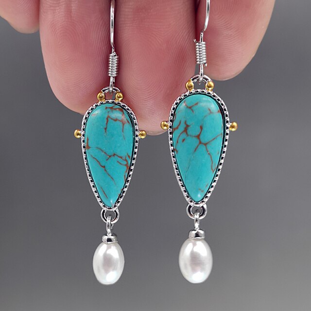 Exquisite Fashion Silver Color Water Imitation Pearls Drop Earrings for Women Shiny Red Green Round Imitation Pearls Earrings