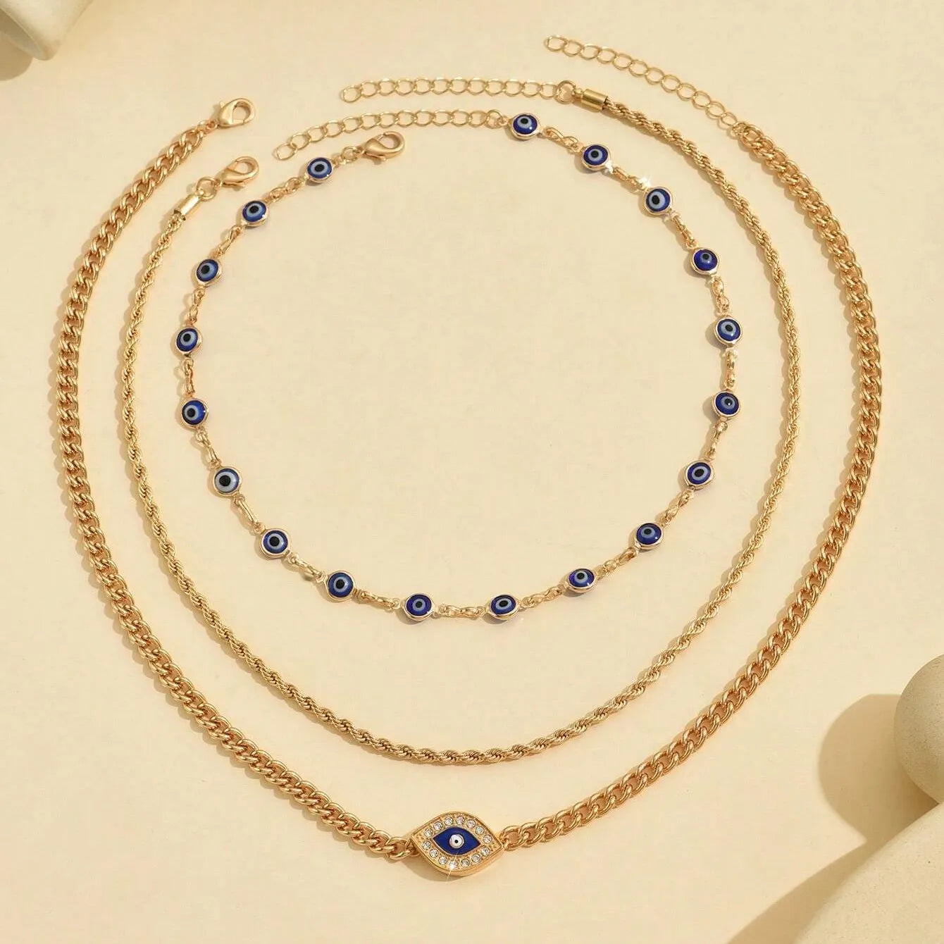 Crystal Evil Eye Layered Clavicle Chain Necklace Jewelry