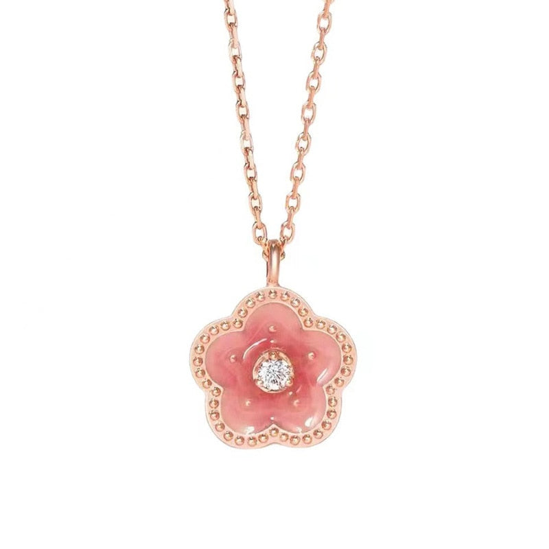 Peach Blossom Barbie Pink Gentle Reiki Ins Temperament High Sense Sweet Golden Jewelry Necklace for Women Bulk Items Whole