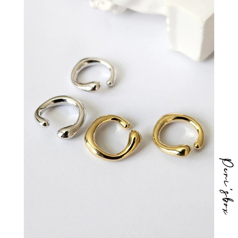 Peri'sBox Solid Gold Color Earrings without Piercing Geometric Round Ear Cuff Minimalist Cartilage Earrings Women Simple Jewelry