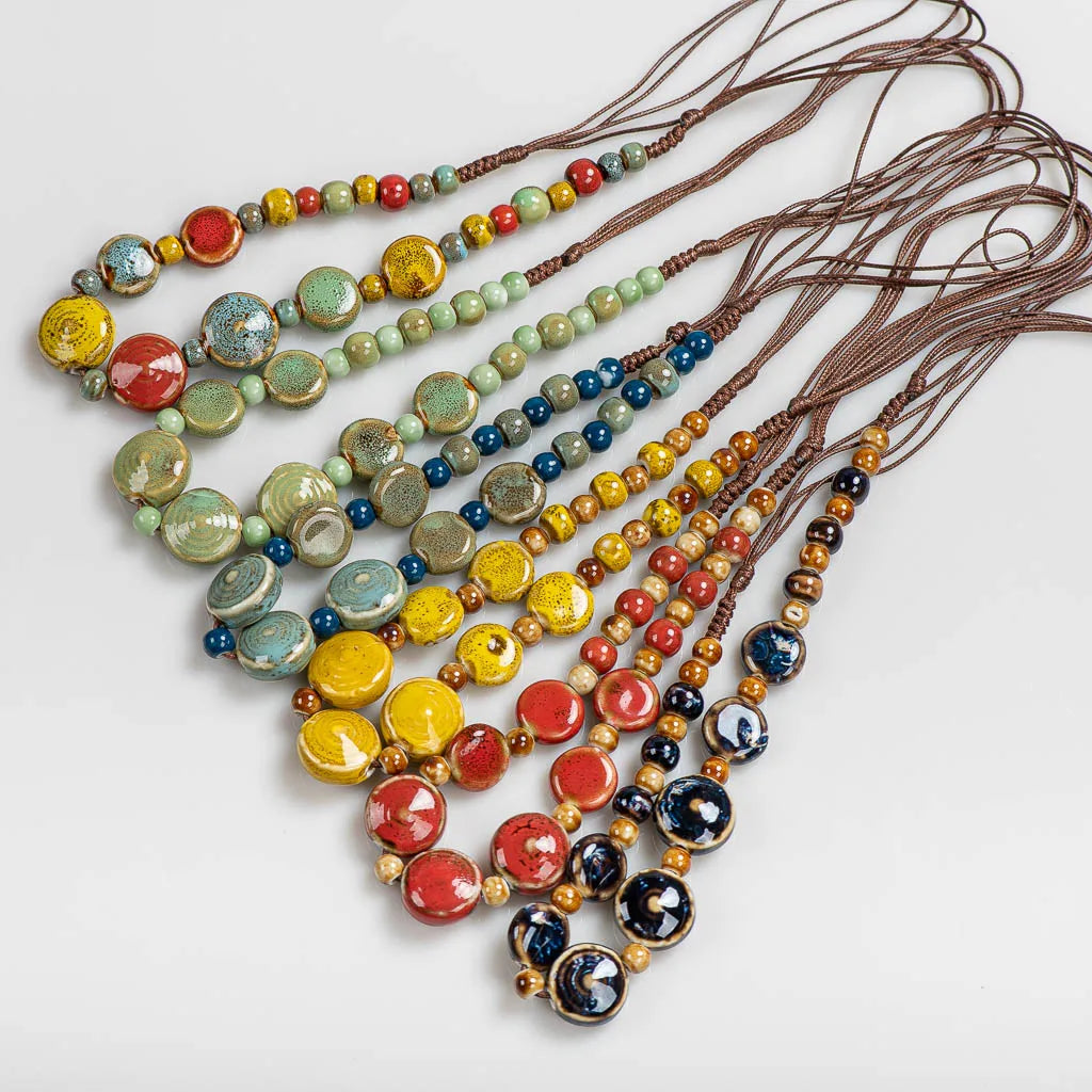 Distressed Irregular Ceramic Bead Necklace Jewelry