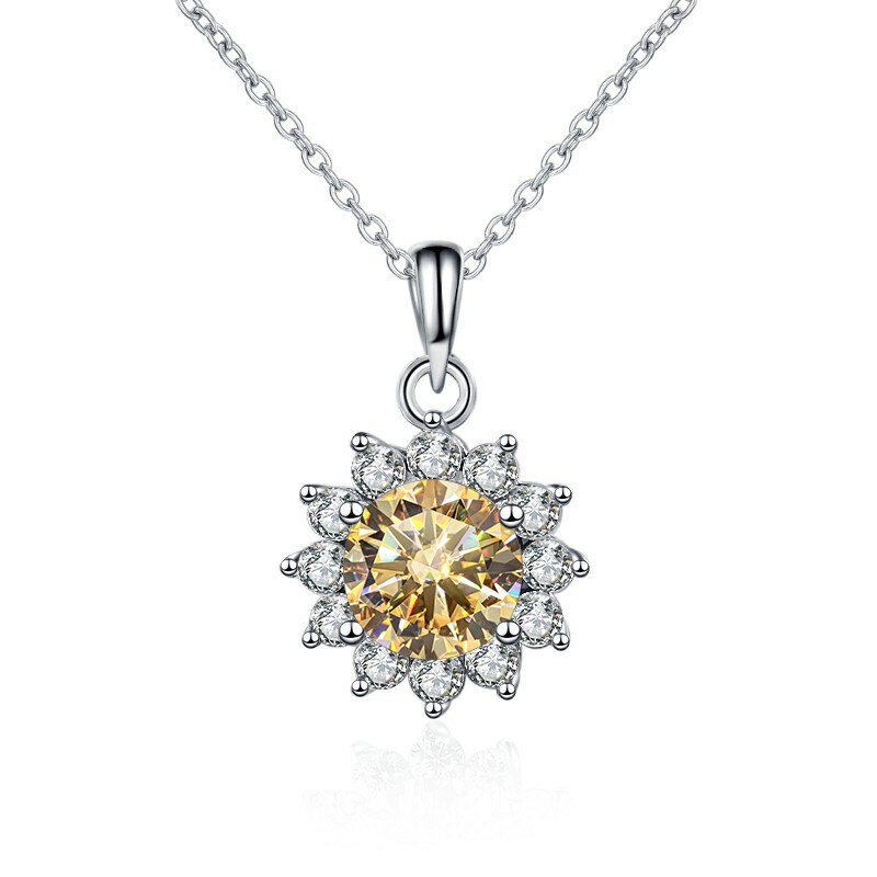 Butterflykiss In 925 Sterling Silver Sunflower Pendant Necklace For Women 1.0CT VVS1 Moissanite Diamond Wedding Jewelry Gift