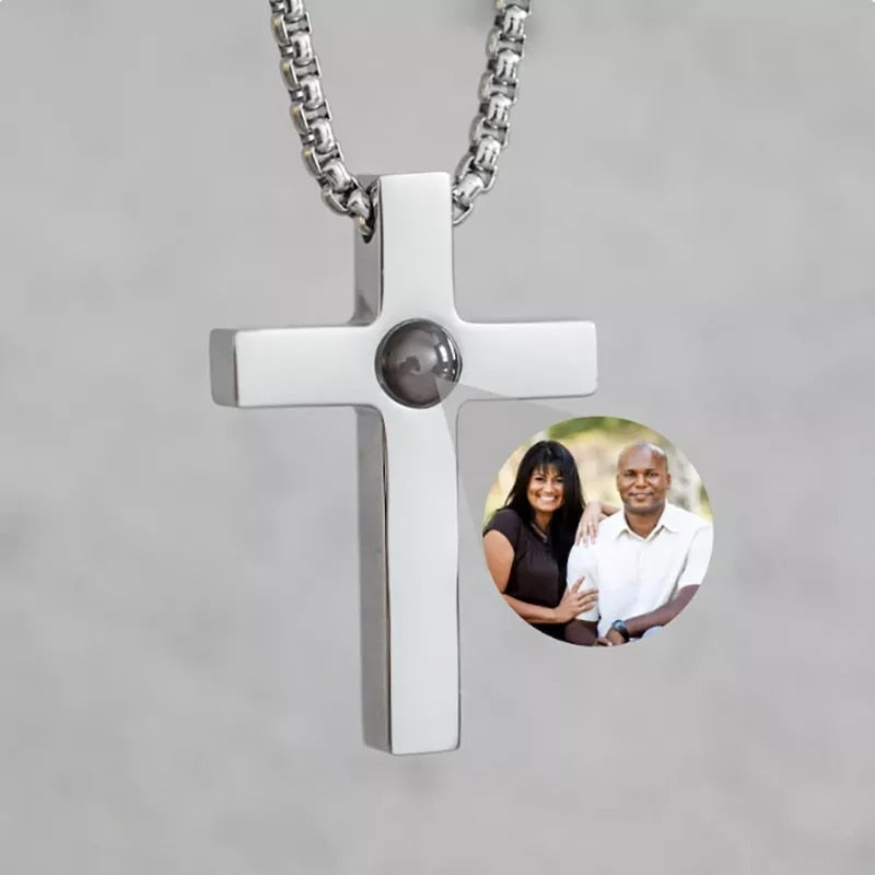 Stainless Cross Photo Custom Projection Necklace with Your Picture Family Memory Pet Projection Pendant Valentine's Day Gift