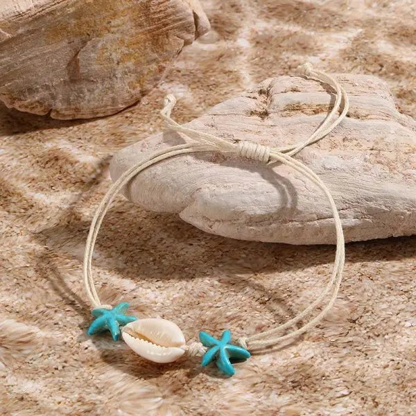 Cowrie Shell and Starfish Charm Boho Bracelet