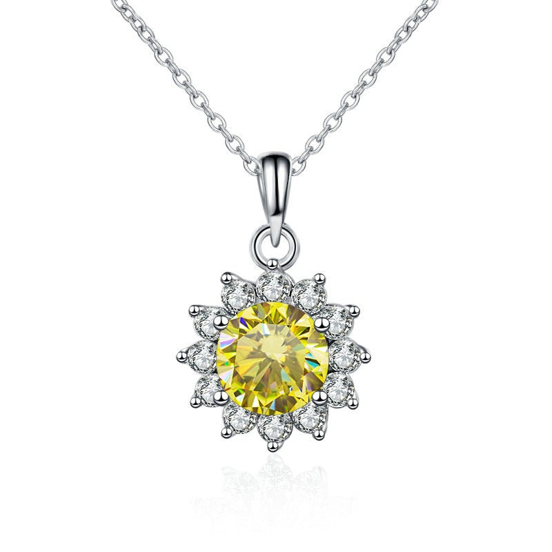 Butterflykiss In 925 Sterling Silver Sunflower Pendant Necklace For Women 1.0CT VVS1 Moissanite Diamond Wedding Jewelry Gift