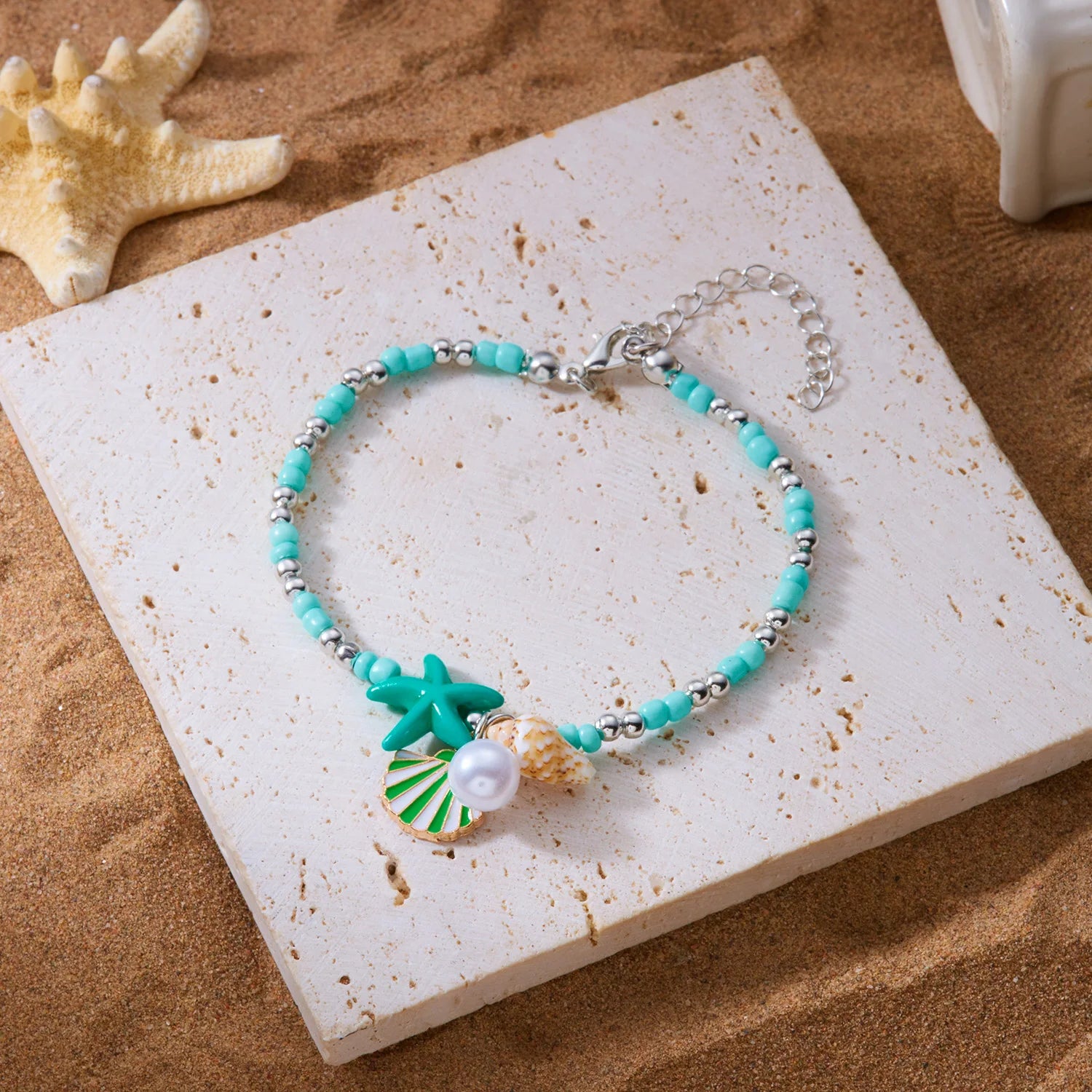Natural Shell Chip and Conch Boho Bracelet