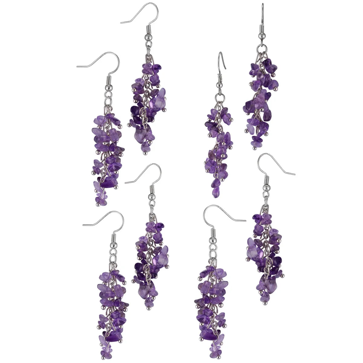 Crushed Crystal Grape Cluster Tassel Earrings, Natural Stone Boho Wedding Jewelry