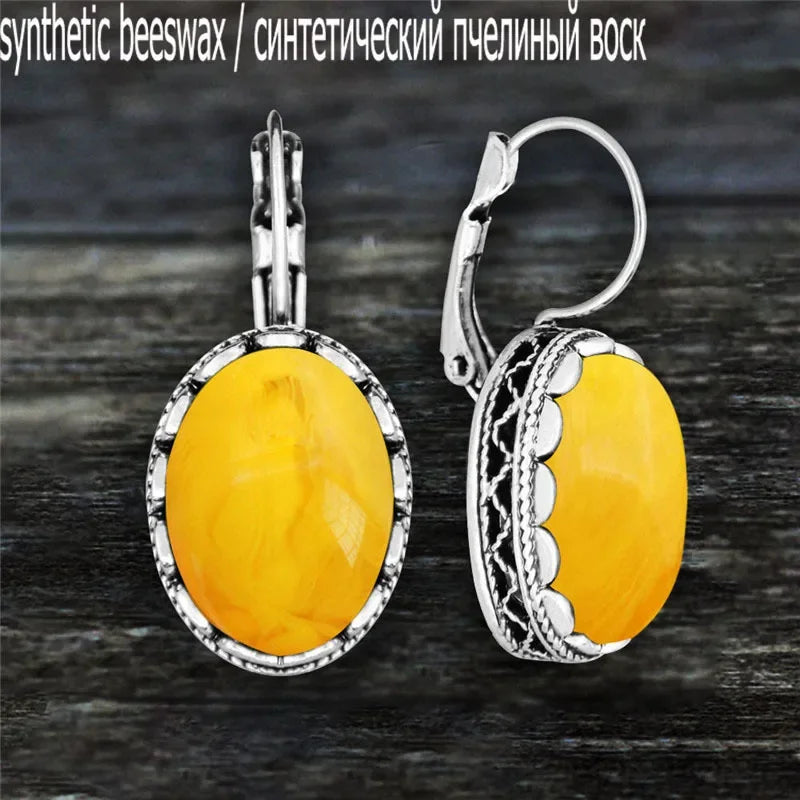 Oval Amethysts Earrings For Women Tibetan Silver Natural Stone Rose Quartz Lapis Lazuli Tiger Eye Fashion Earring - Charlie Dolly