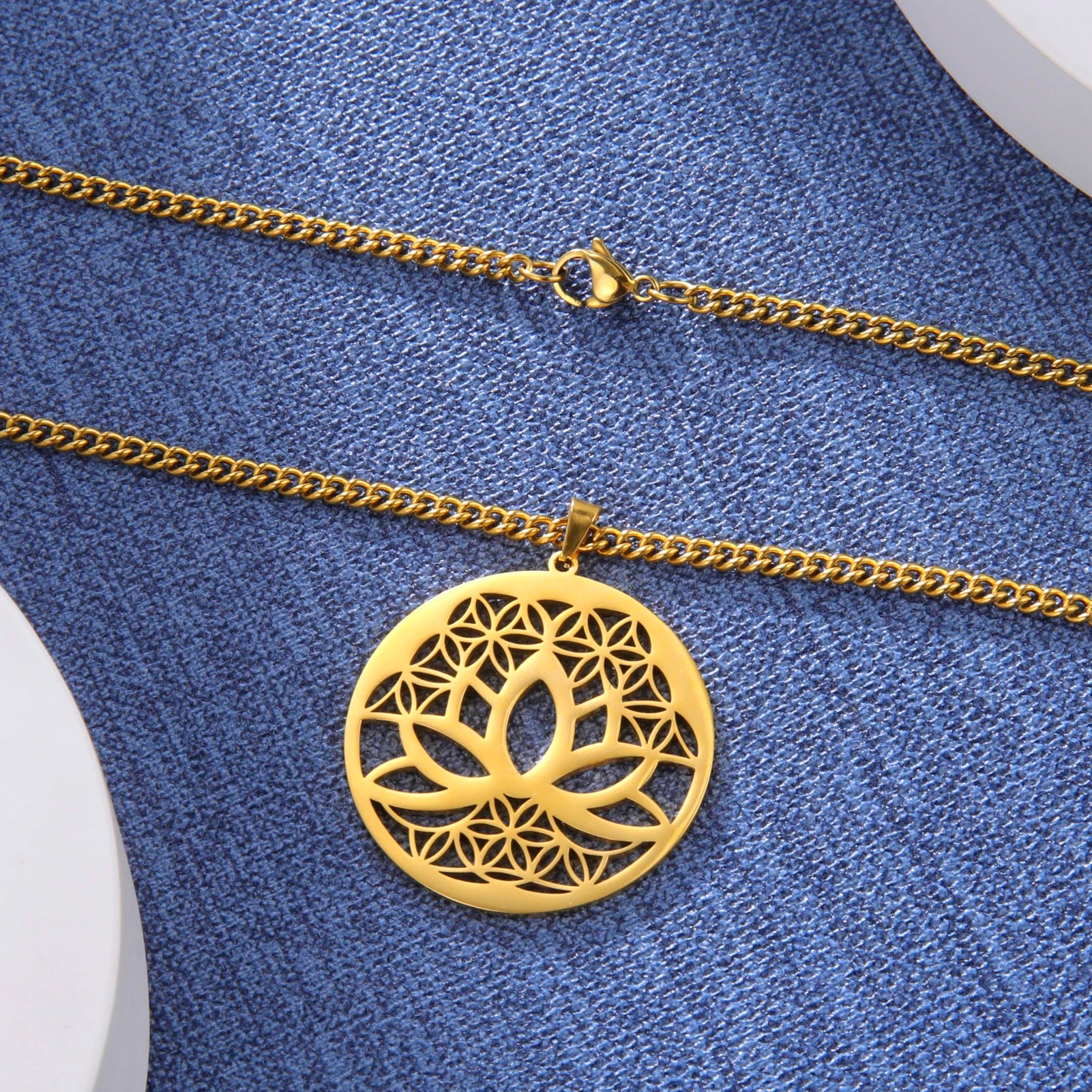 Lotus Flower of Life Pendant Necklace, Stainless Steel Buddhist Yoga Meditation Amulet