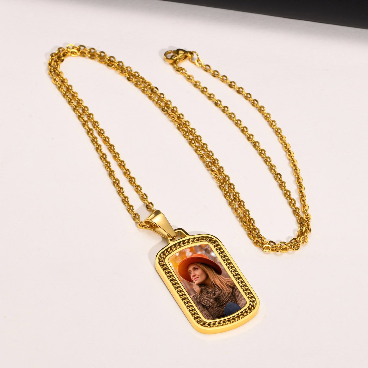 Men Personalize Engrave Name Square Customizable Photo of Family Necklaces, Picture Words Date Pendant,Keepsake Gifts Collar