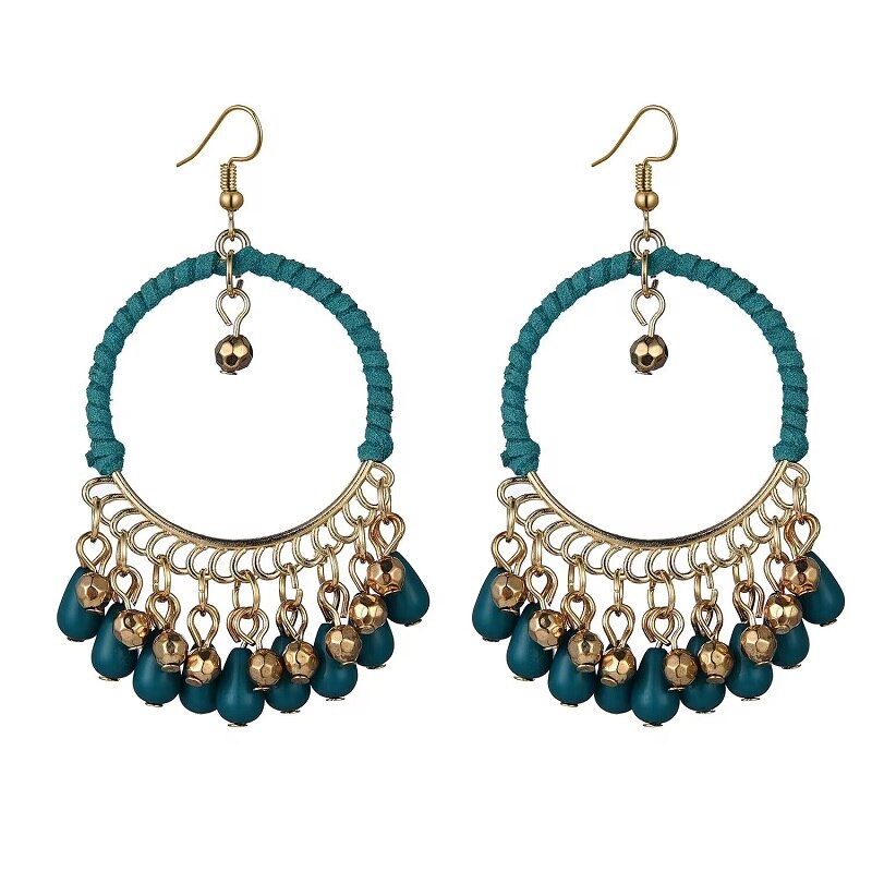 Boho Vintage Beads Tassel Wedding Earrings Indian Jhumka Ethnic Gold Color Round Drop Earrings Brincos Jewelry
