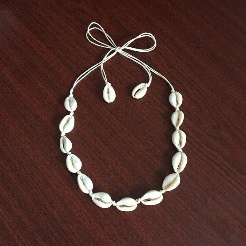 Boho Chained Shell Pendant Rope Choker Necklace