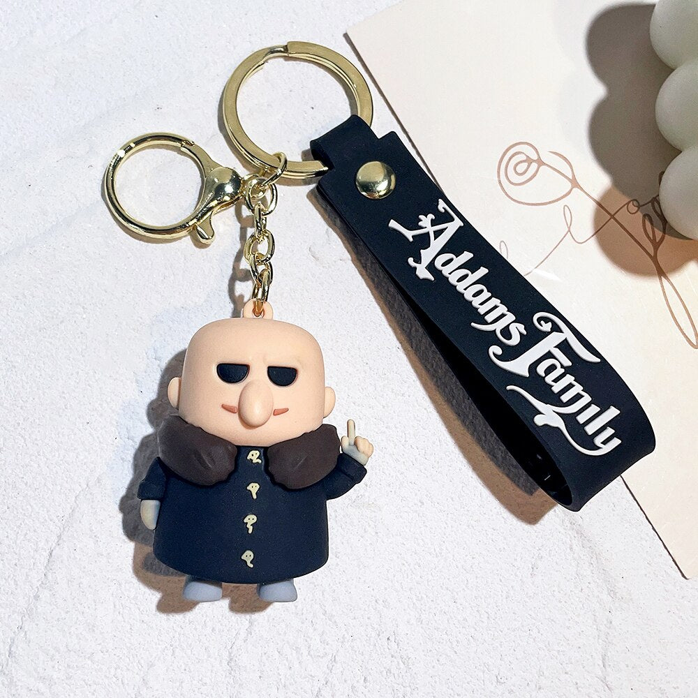 Trend Movie Addams 3d Keychain Wednesday Addams Pendant Keyrings Cartoon Figure Keyholder Backpack Car Key Keychains Accessories