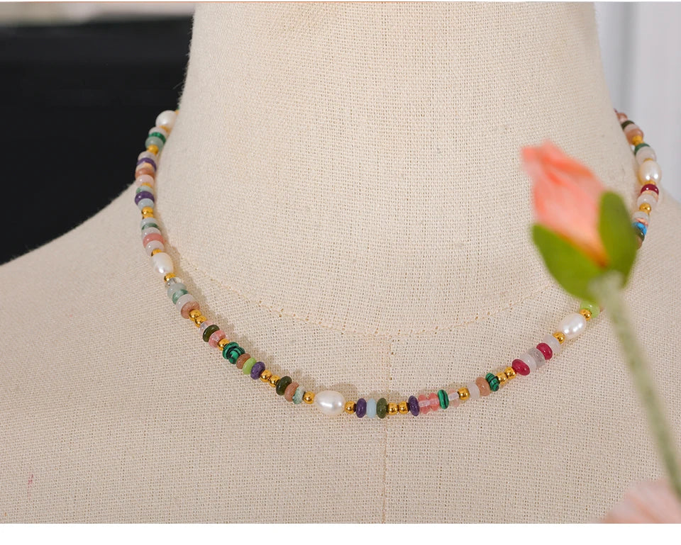 Natural Pearl Stone Boho Necklace