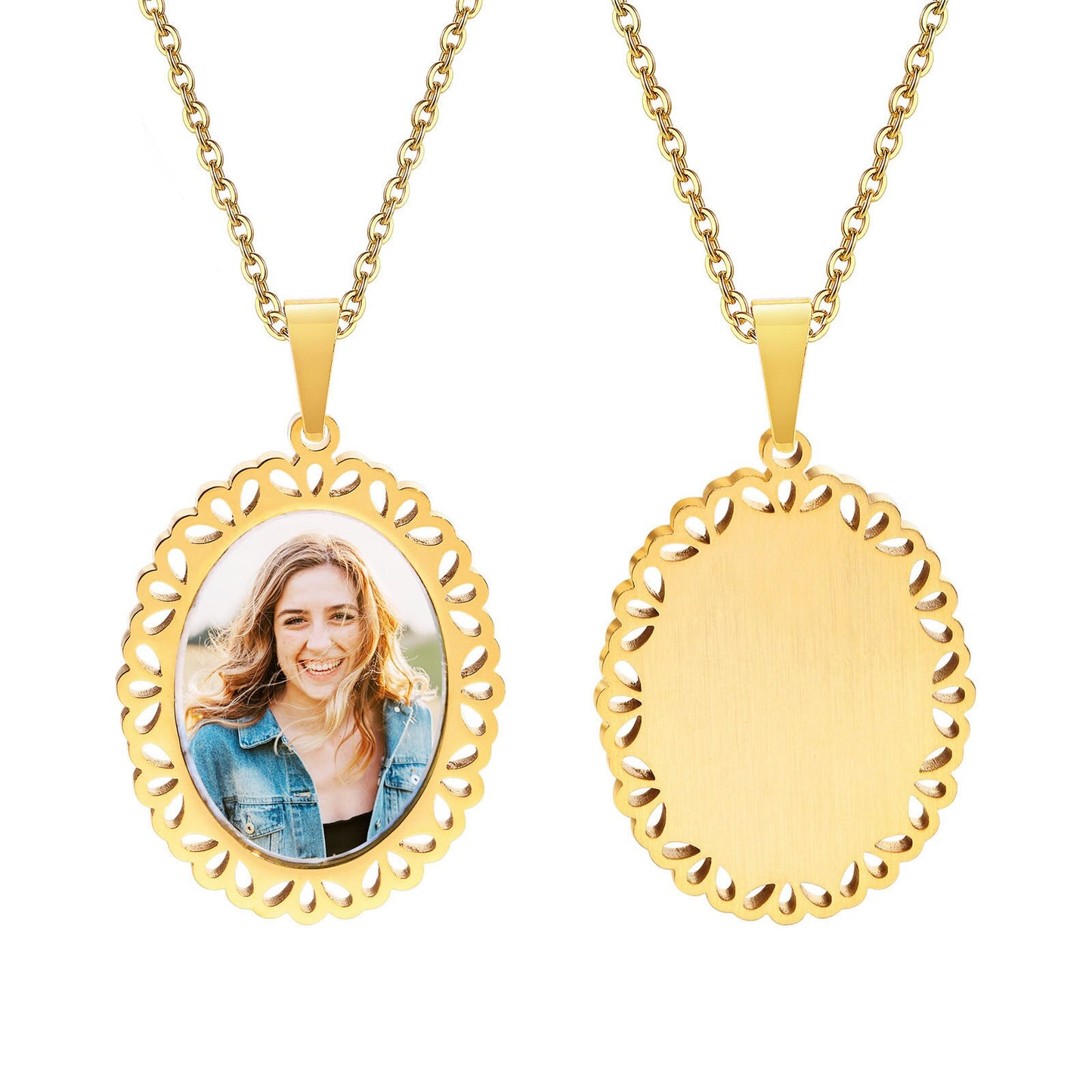 Vnox Free Custom Photo Picture Necklaces for Women, Personalize Words Stainless Steel Pendant,Mothers or Lover Gifts Jewelry