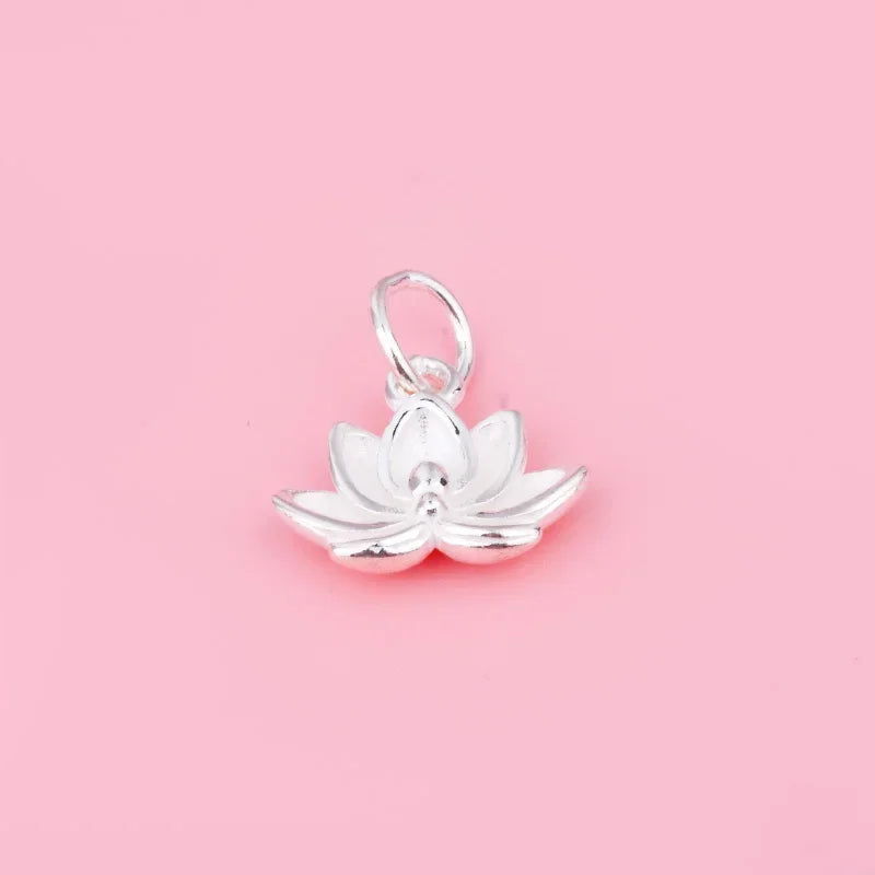 S925 Sterling Silver Anemone Lotus Pendant Braided Rope Necklace, Handmade Talisman