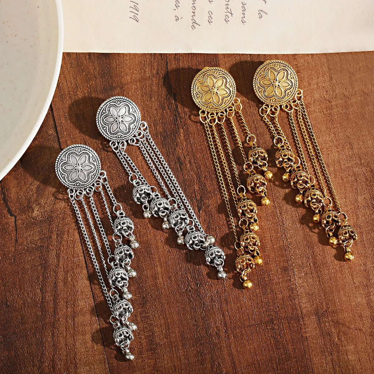 الهندي Jhumka أقراط الذهب الشظية اللون أجراس كبيرة قطرة طويلة شرابة القرط للنساء بوهو الغجر مجوهرات هدية