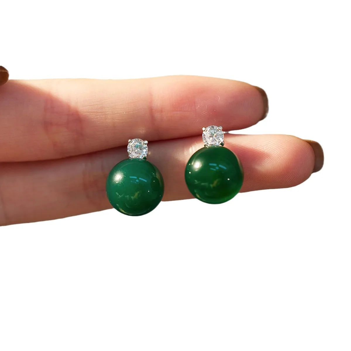 Green Jade & CZ Drop Earrings, Luxury Natural Stone Office Boho Jewelry