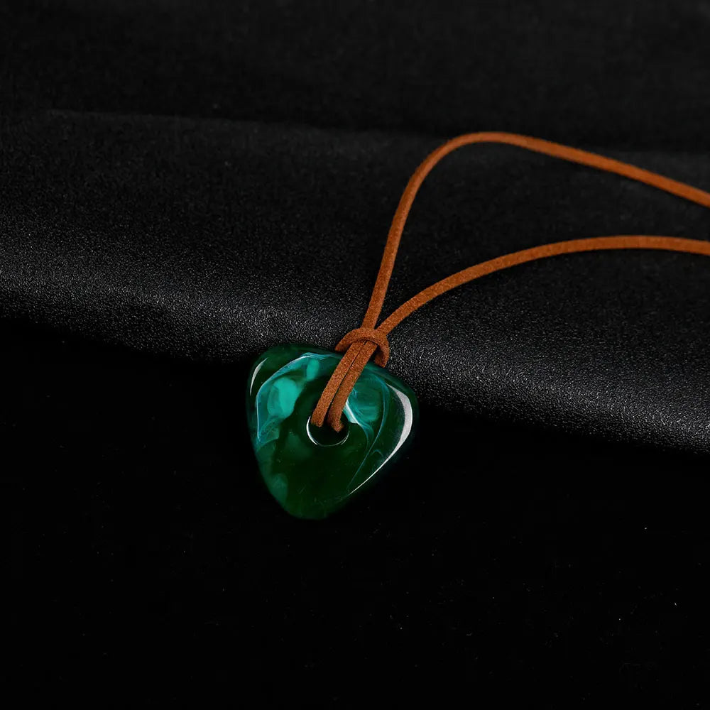 Blackish Green Coraline Heart Pendant Necklace Long Adjustable Leather Chain Halloween Festival Gift - Charlie Dolly