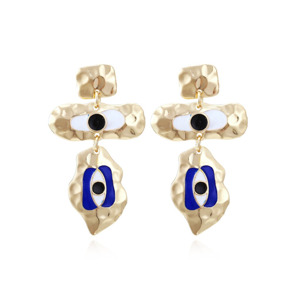 JUJIA Trendy Ethnic Love Heart Shape Evil Eye Drop Earrings For Women Vintage Statement Crystal Dangle Earring Jewelry Gift