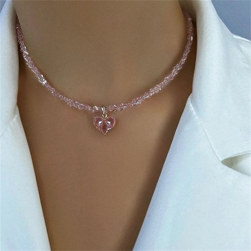 Baroque Zircon Heart Tassel Necklace Jewelry