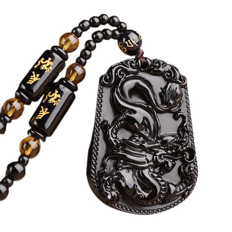 Fashion Frosted Obsidian Sakyamuni Buddha Head Charm Men and Women Amulet Necklace Buddhist Religious Jewelry