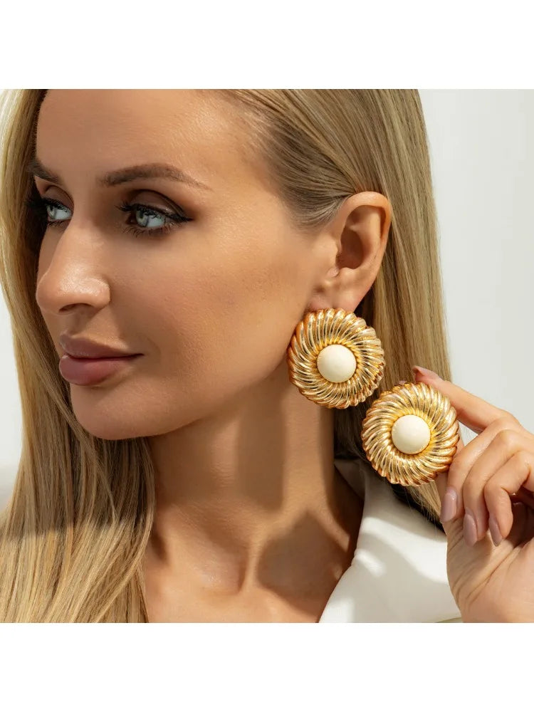 Resin Bead Big Spiral Stud Earrings Jewelry