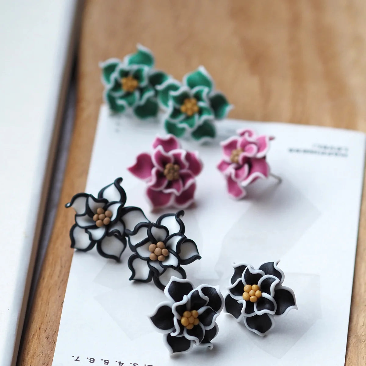 3D Clay Flower Statement Stud Earrings Jewelry