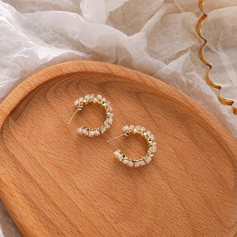 Circle Shell Flower Hoop Earrings For Women Fashion Sweet Metal Jewelry Oorbellen Gift