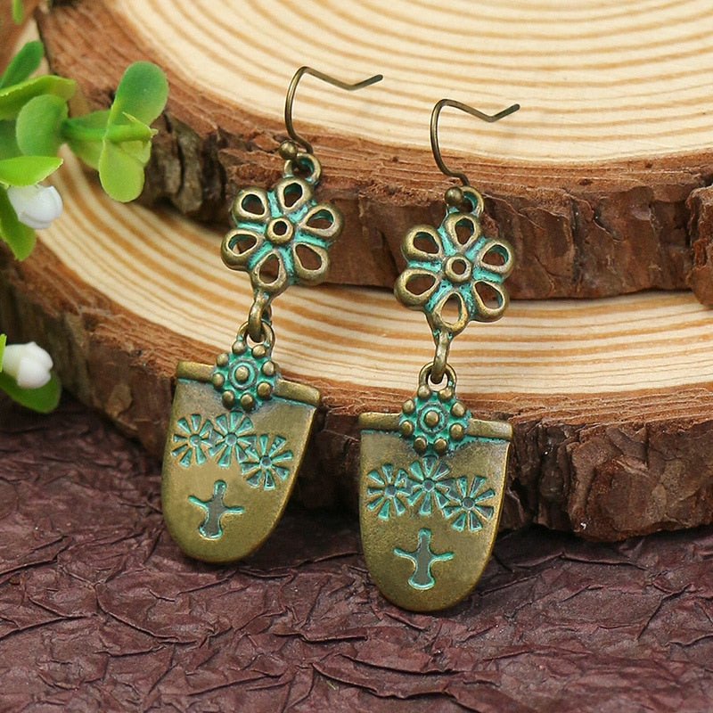 Exknl Big Long Drop Earrings for Women Geometric Bell Bohemian Cross Vintage Tassel Flower Earrings Fashion Jewelry Accessories