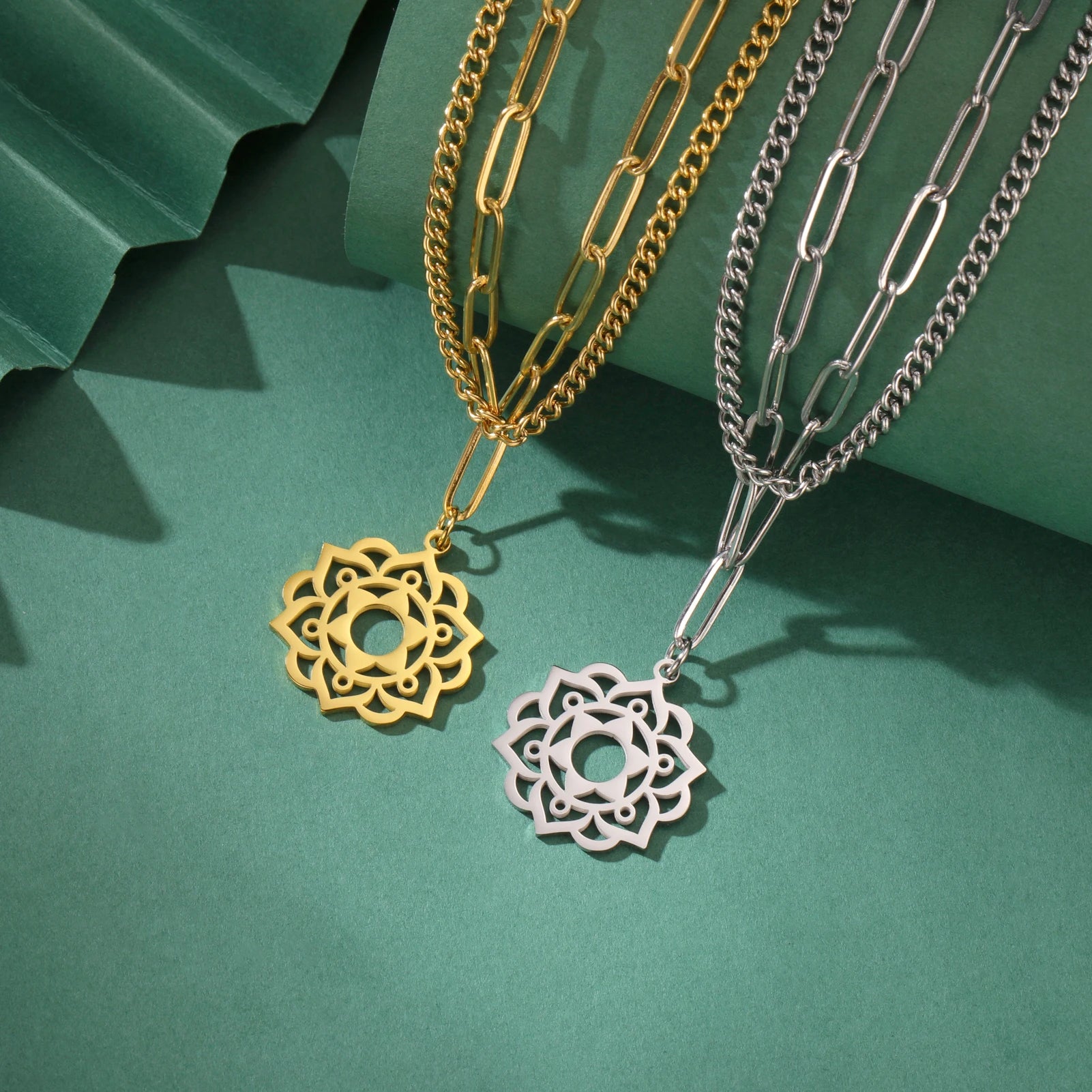 Yoga Lotus & Flower of Life Pendant Necklace, Stainless Steel Chakra Healing Amulet